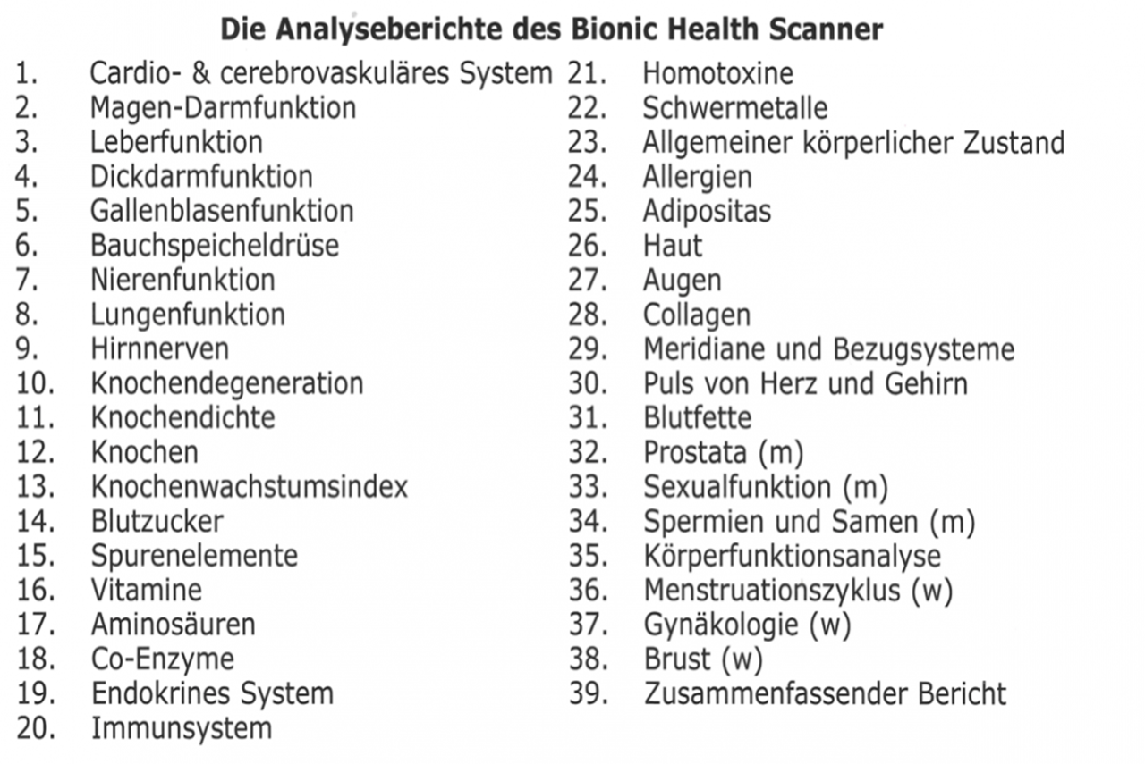 38 Meßbereiche des Bioscanners